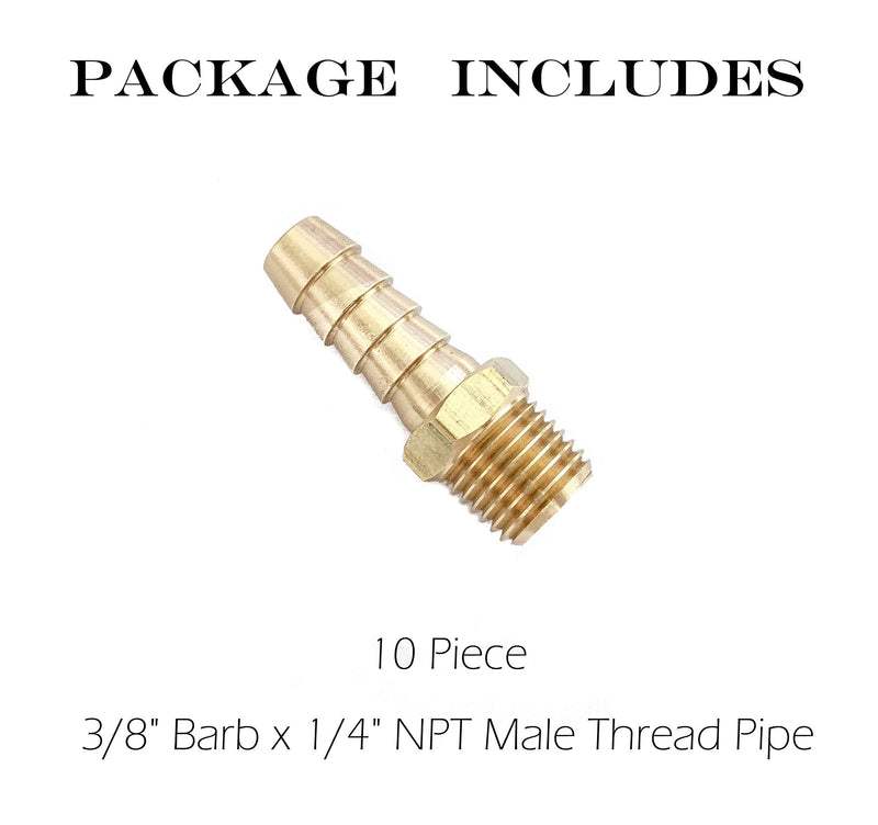[Australia - AusPower] - T TANYA HARDWARE Pipe Fitting and Air Hose End Fitings, 3/8" Barb x 1/4" NPT Male Thread Pipe, Solid Brass, Male Pipe, Adapter - 10 Piece 