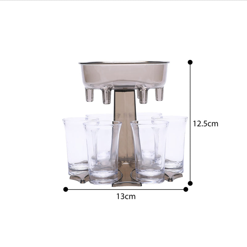 [Australia - AusPower] - Mixt Shots 6 Shot Glass Dispenser and Holder, Multiple Shot Pourer for Cocktail, Wine and Juice, Party Drink and Beverage Dispenser for Filling Liquids (13x13x12.5 cm, Black Transparent) 