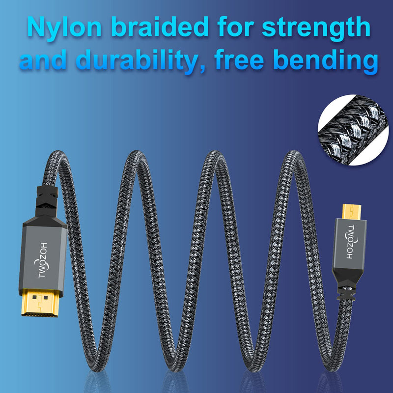 [Australia - AusPower] - Twozoh 4K Micro HDMI to HDMI Cable 1FT, High-Speed Full HDMI to Micro HDMI Braided Cord Support 3D 4K/60Hz 1080p 