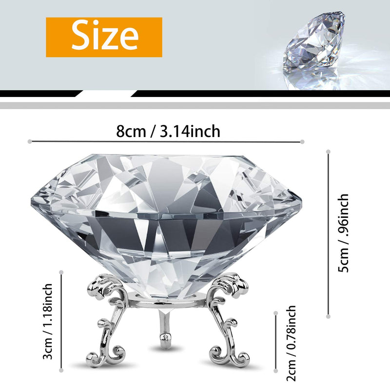 [Australia - AusPower] - MerryNine Top K9 Clear Crystal Diamond Paperweight Decoration with Sliver Triangle Base, Decoration Wedding, Store, Home, Office, Bar ect; Best Gift for Lover, Family and Friends ect. (White, 80mm) 