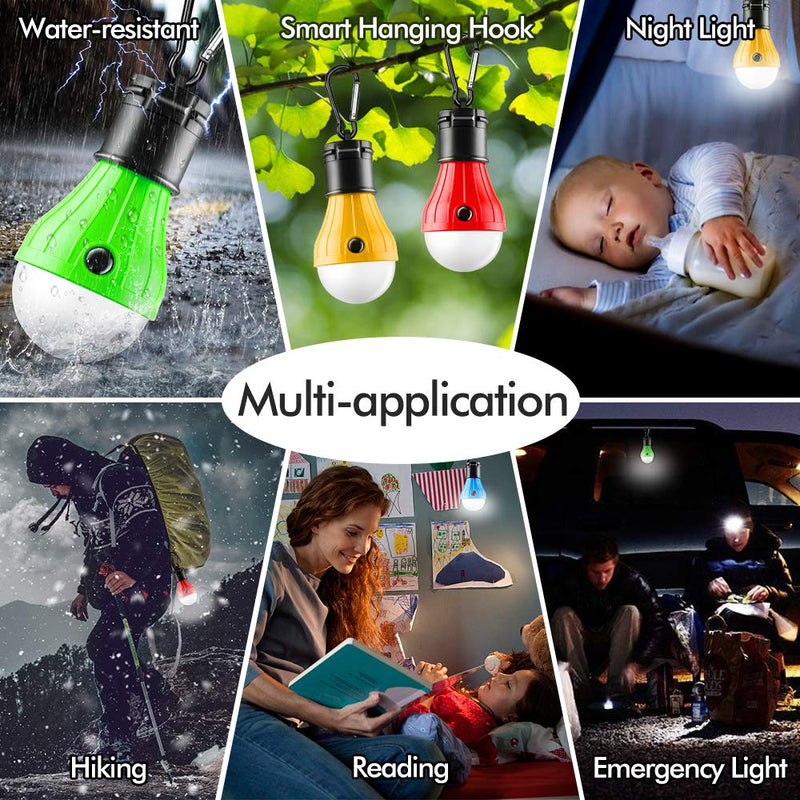 [Australia - AusPower] - FLY2SKY Tent Lamp Portable LED Tent Light 4 Packs Clip Hook Hurricane Emergency Lights LED Camping Light Bulb Camping Tent Lantern Bulb for Camping Hiking Fishing Outage B-CLOSED-HOOK 