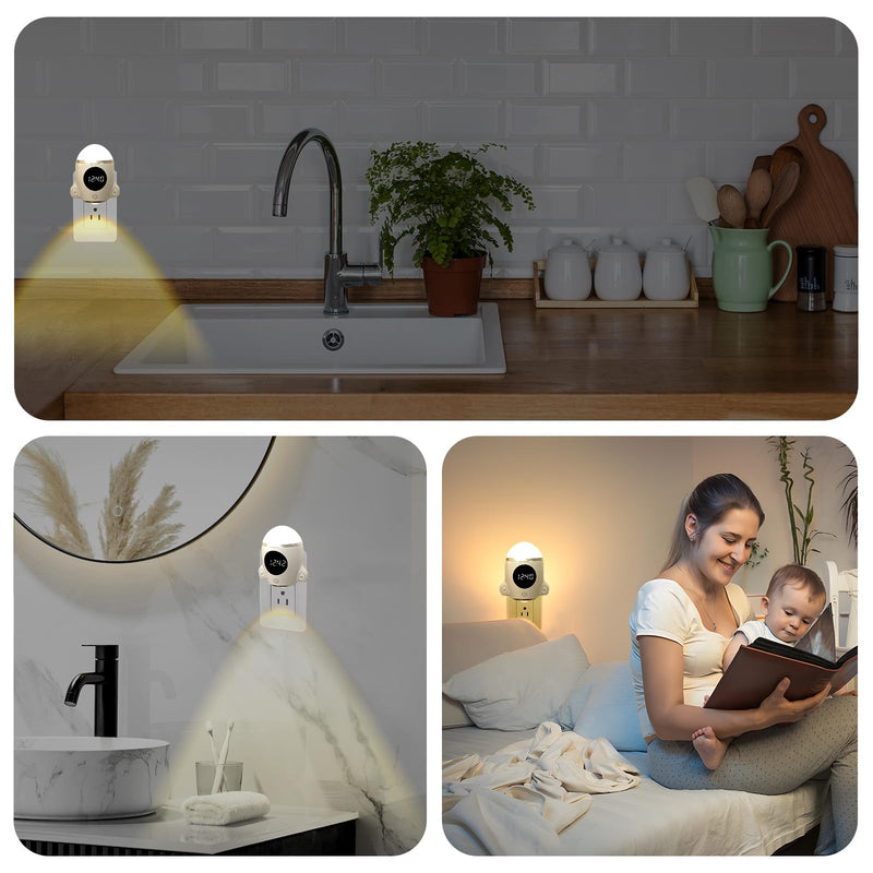 [Australia - AusPower] - QANYI Night Lights Plug into Wall, Space Rocket LED with Rechargeable and Remote, Time Clock, Dimmable Lights for Kids Room Bedroom Hallway Kitchen Bathroom White 