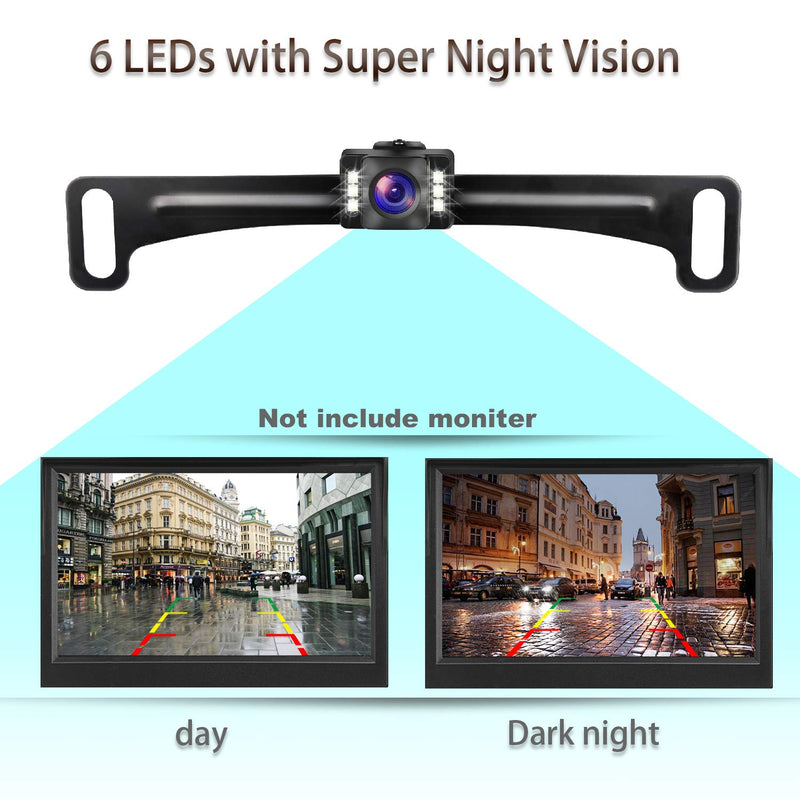 [Australia - AusPower] - GLK Car Rear View Backup Camera HD License Plate Backup Camera with Wide View Angle 6 LED Night Vision Waterproof Front & Back up Camera, Guide Line On/Off Black-6 Led license plate reverse camera 