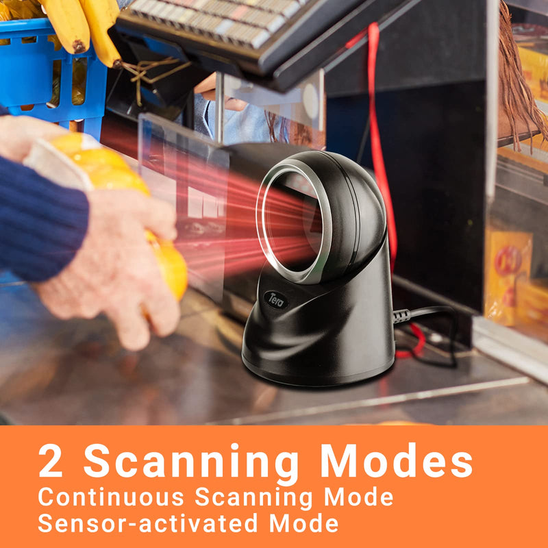 [Australia - AusPower] - Tera 2D QR Desktop Omnidirectional Barcode Scanner Hands-Free USB 2.0 Wired Bar Code Reader with Automatic Image Sensing Scanning Platform Scanner for POS Supermarket Retail Store Model 9100 (Black) Black 