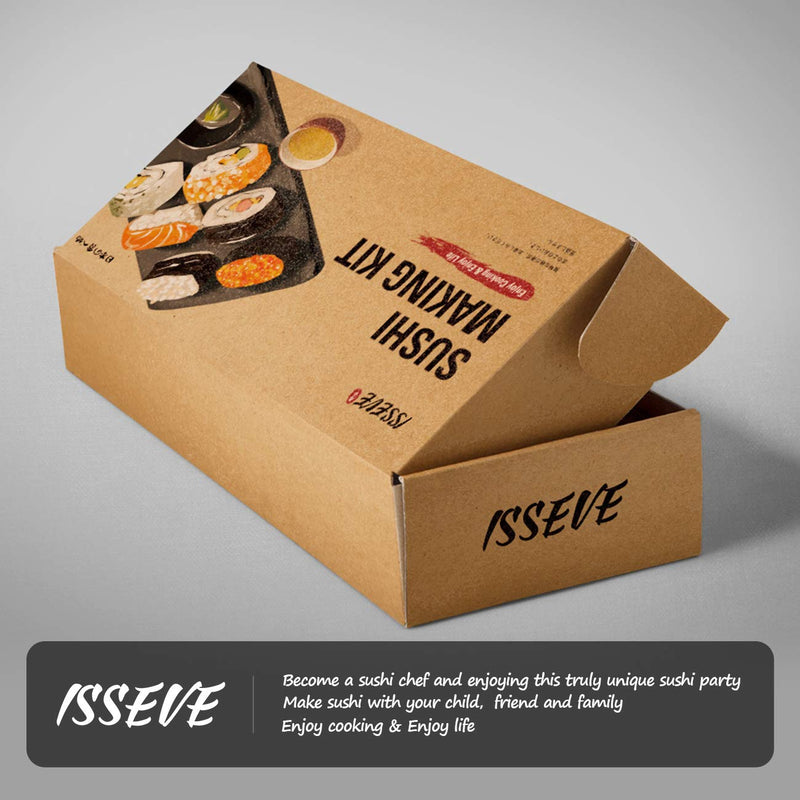 [Australia - AusPower] - ISSEVE Sushi Making Kit, Bamboo Sushi Mat, All In One Sushi Bazooka Maker with Bamboo Mats, Bamboo Chopsticks, Paddle, Spreader, Sushi Knife, Chopsticks Holder, Cotton Bag, DIY Sushi Roller Machine sushi tool 