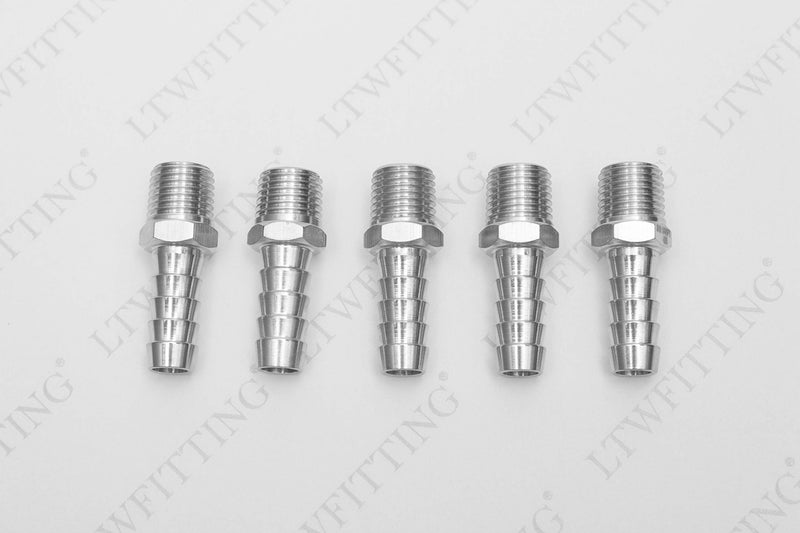 [Australia - AusPower] - LTWFITTING Bar Production Stainless Steel 316 Barb Fitting Coupler/Connector 3/8" Hose ID x 1/4" Male NPT Air Fuel Water (Pack of 5) 