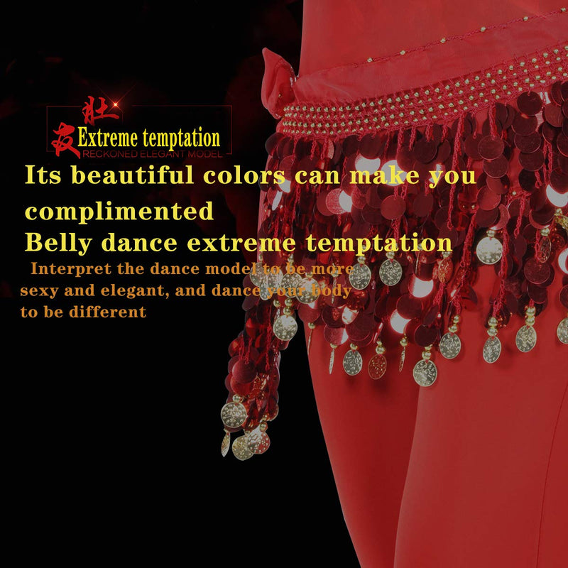 [Australia - AusPower] - 88 Colorful Gold Coins Plus Size Chiffon Belly Dance Hip Scarf Dance Skirt Belt Waist Chain Black 
