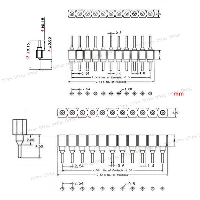 [Australia - AusPower] - DIYhz Male and Female Pin Header (5pair) Gold Plated (ROHS) Single Row Round Pin 140 40P Straight Needle Male PCB Pin Header 2.54 mm Male Pin Header Connector Gold Used in Computer and Breadboard 