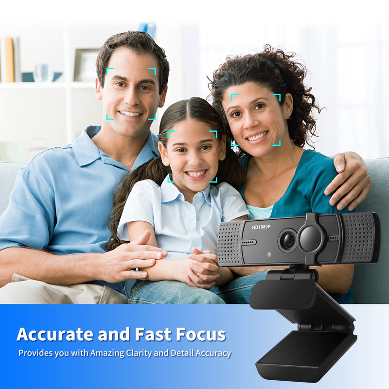 [Australia - AusPower] - Webcam with Microphone, No Distortion Privacy Cover 1080P USB Camera Plug Play Mic Full Ultra HD Web Camera Video Cam Calling Conferencing Streaming for PC/Desktop/Computer/Mac/Laptop/MacBook Black 