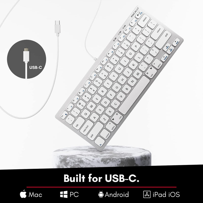 [Australia - AusPower] - Macally Small USB C Keyboard - Plug & Play Compatible Apple Wired Keyboard for Mac Mini, MacBook Pro/Air, iMac, Windows, iPad, Chromebook with USB C Port - Compact & Mini USB Type C Keyboard 