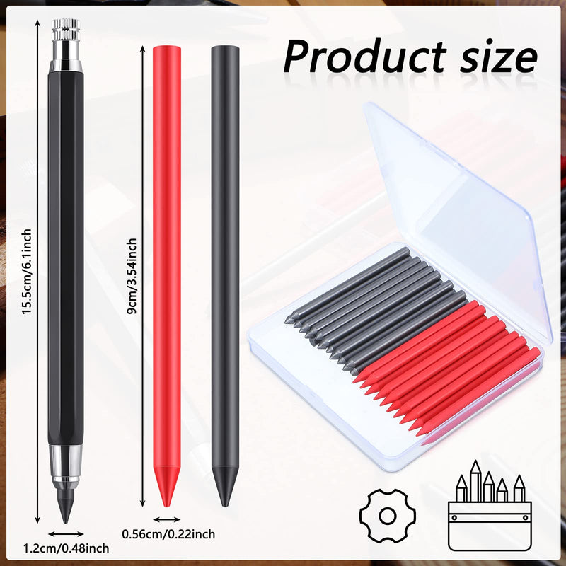 [Australia - AusPower] - 36 Pcs 5.6 mm Mechanical Pencil Refills and 5.6 mm Mechanical Pencil, Black and Red Sketch up Drawing Pencil Refills Mechanical Pencil Holder with Metal Clip for Art Painter Artist Drawing Drafting 