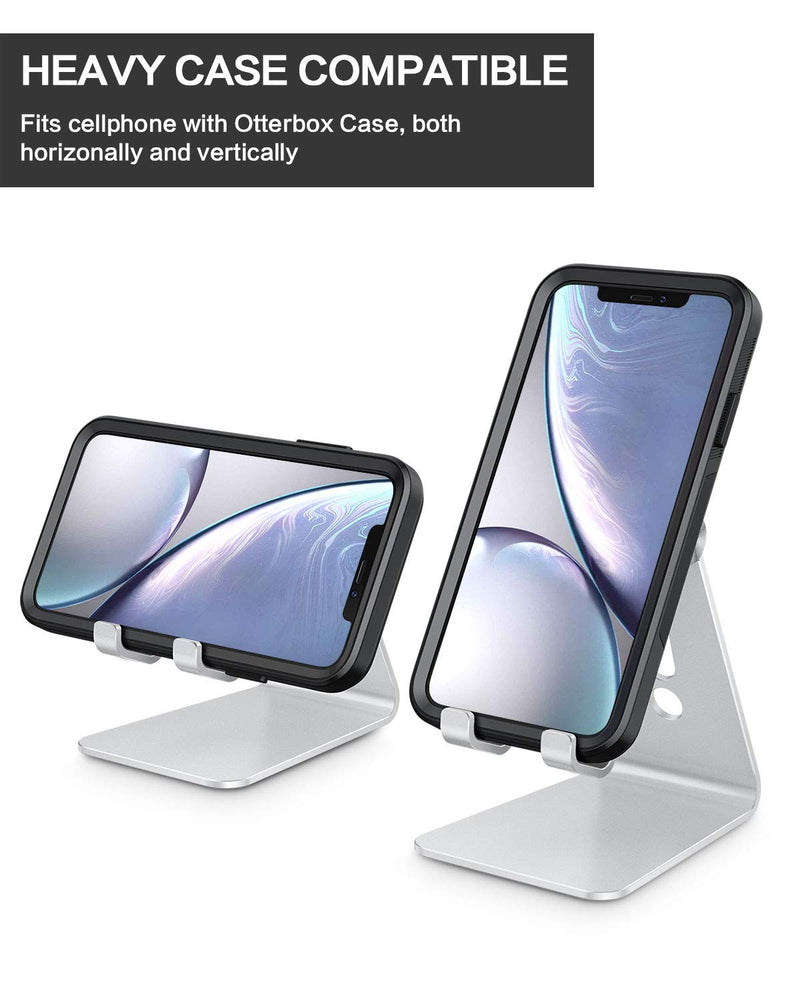 [Australia - AusPower] - Adjustable Cell Phone Stand, OMOTON C2 Aluminum Desktop Phone Dock Holder Compatible with iPhone 11 Pro, SE, XR, 8 Plus 7 6, Samsung Galaxy, Google Pixel and More, Silver 