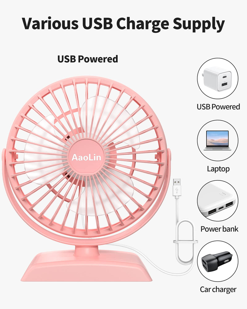 [Australia - AusPower] - AaoLin Desk Fan, USB Small Fans with 3 Speeds Strong Airflow, Quiet Portable, 360° Rotation Personal Table Fan for Home,Office, Bedroom Desktop Pink 