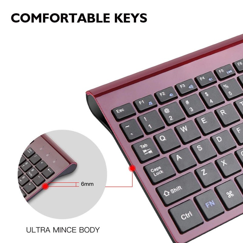 [Australia - AusPower] - Wireless Keyboard Mouse Combo, cimetech Compact Full Size Wireless Keyboard and Mouse Set 2.4G Ultra-Thin Sleek Design for Windows, Computer, Desktop, PC, Notebook - (Wine red) Wine Red 