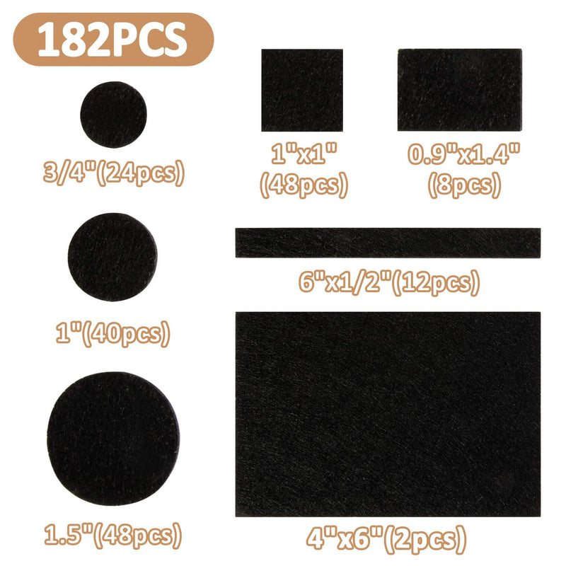 [Australia - AusPower] - MAQIHAN Chair Leg Floor Protectors - Felt Furniture Pads Hardwood Floor Protectors Small Black Felt Pads Furniture Chair Protectors Furniture Feet Pads Table Leg Pads 182PCS Seven Sizes Square 