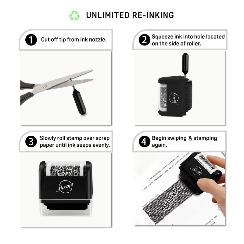 [Australia - AusPower] - Miseyo Identity Theft Protection Roller Stamp Set - Black (Incleded 3 Refill Ink) 2.black 
