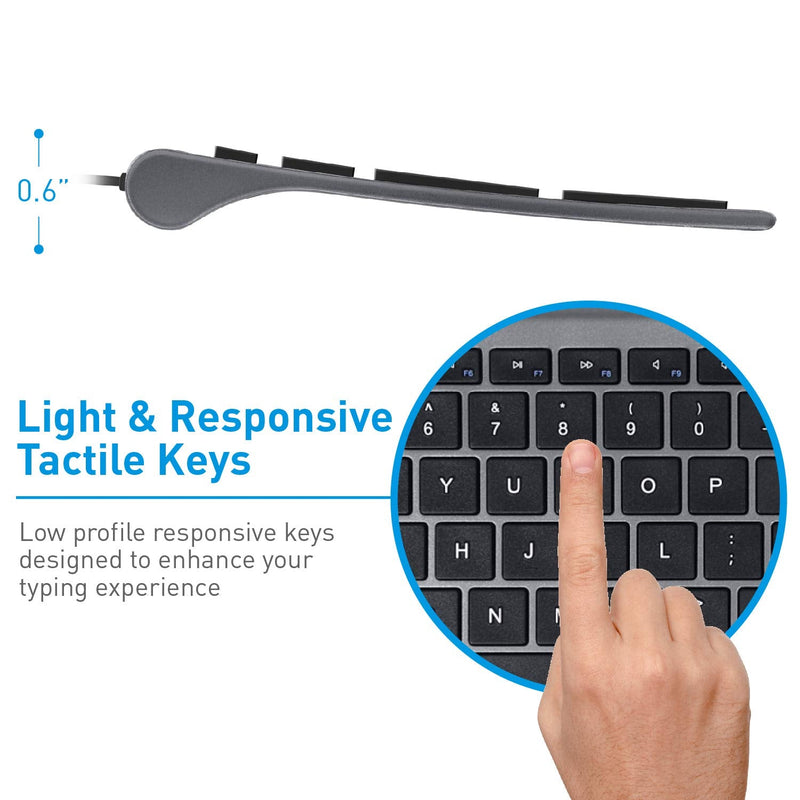 [Australia - AusPower] - Macally Ultra-Slim USB Wired Computer Keyboard - Works Great as Both a Windows or Wired Mac Keyboard - Compatible Full Size Apple Keyboard with Numeric Keypad for Mac Mini, iMac, MacBook - Space Gray Space Grey 