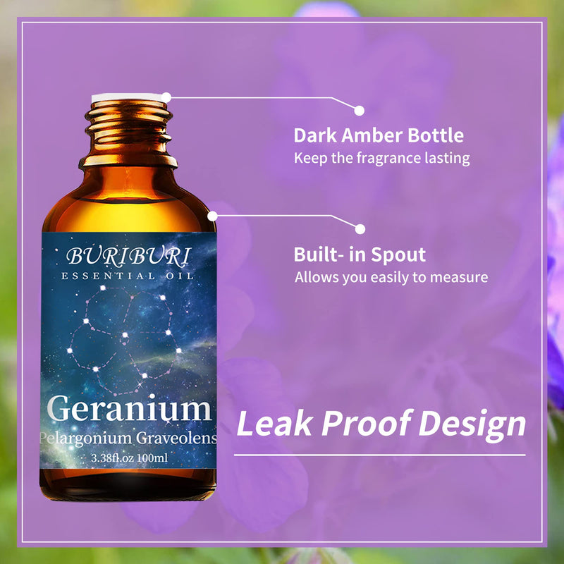 [Australia - AusPower] - 100ML Geranium Essential Oil , 100% Pure Undiluted Aromatherapy Geranium Oil 3.38fl.oz for Soap, Candle Making, Massage, Diffuser, Humidifier 
