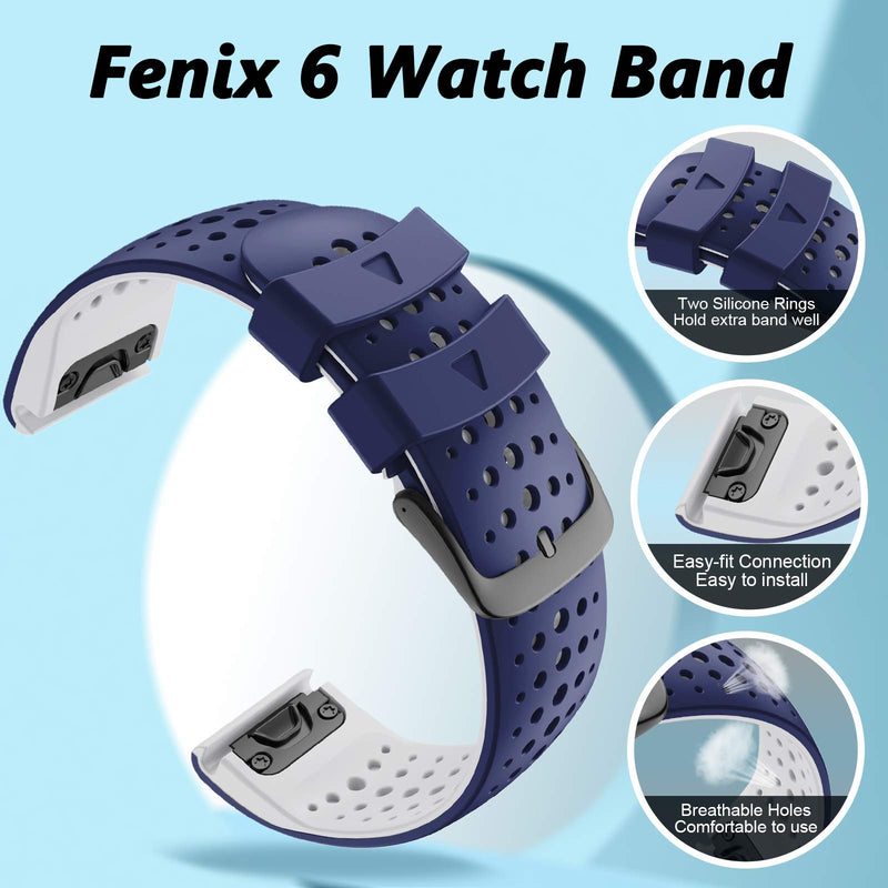 [Australia - AusPower] - ANCOOL Compatible with Fenix 5 Watch Band 22mm Easy-fit Silicone Soft Sport Band Replacment for Fenix 7/Fenix 5 Plus/Fenix 6/Fenix 6 Pro Smartwatches (Dark Blue/Black) Dark Blue/Black 