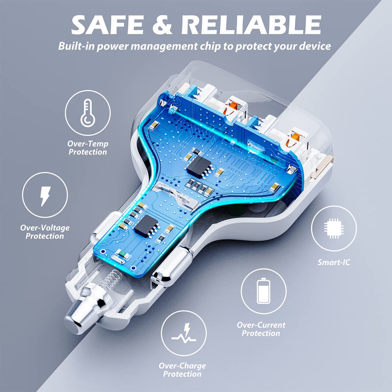 [Australia - AusPower] - SUNDA 40W USB C Fast Car Charger, 4-Ports Car Charger Adapter, Dual Type C PD 20W Compatible with iPhone13/12Pro/Max/iPhone11/Pad Pro/Galaxy/Samsung, Dual USB-A 18W QC3.0 for Android CC53-2A2C 