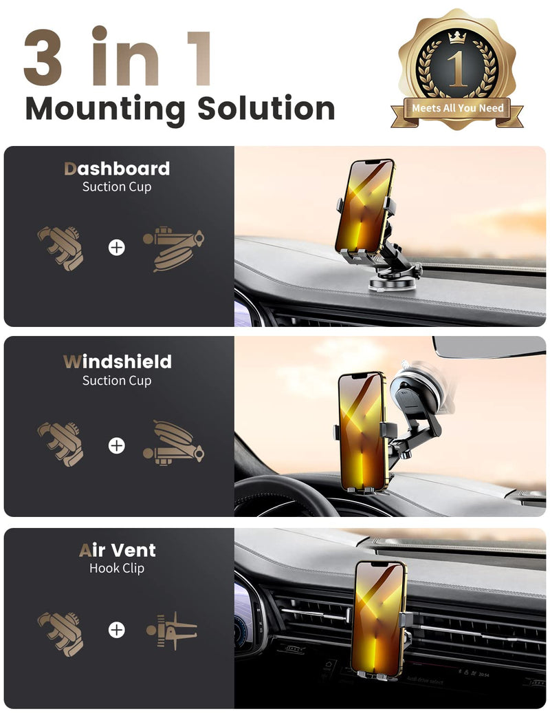 [Australia - AusPower] - Auto Lock Phone Mount for Car, eSamcore 3 in 1 Gravity Car Phone Holder Mount for Dashboard Windshield Air Vent Auto Clamping Cell Phone Car Mount for iPhone Samsung Galaxy Smartphone 
