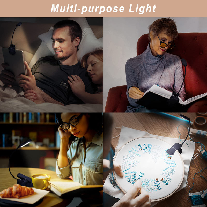 [Australia - AusPower] - Rechargeable Book Light, Merisky LED Clip on Reading Light for Book in Bed, 3 Color × 3 Brightness, Up to 60 Hours Eye Care Reading, Warm & White, Perfect for Kids, Bed Headboard & Travel 