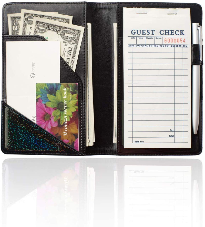 [Australia - AusPower] - Mymazn Holographic Glitter Serving Book Waitress Wallet Waiter Book Organizer for Guest Check Book Restaurant Server Pad, Glitter Black 