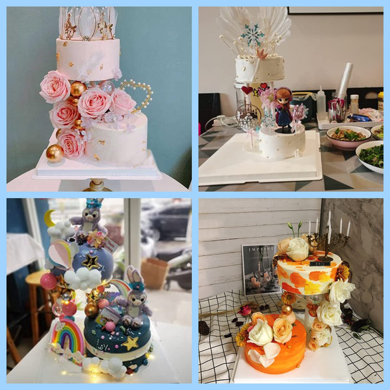 [Australia - AusPower] - Cake Sticks Support Rods with Cake Board Drums,White Plastic Cake Separator Plates for Chic Multi-Tiered Cake in The Party,Wedding,Birthday,4PCS Plates with 32 PCS Rods 