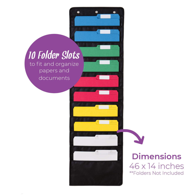 [Australia - AusPower] - WallDeca Hanging File Organizer | Black, Letter-Sized, Storage Pocket Chart for Office, Home and Classroom (10 Pockets - Original) 