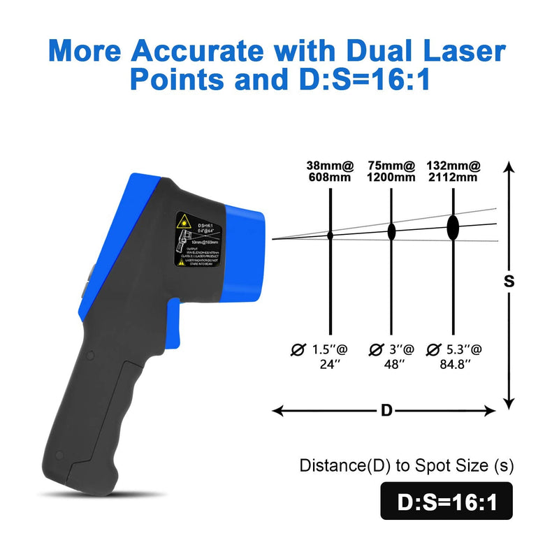 [Australia - AusPower] - HOLDPEAK HP-985C Digital Laser Infrared Thermometer Gun -58℉~1472℉ (-50℃ ~ 800℃) Non-Contact IR Temperature Gun,16:1 Distance Spot Ratio with Adjustable Emissivity & Max/Min/Avg 985C(-58~1472℉) 