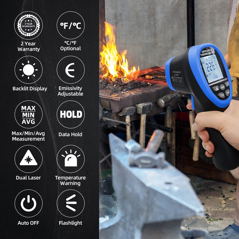 [Australia - AusPower] - Digital Pyrometer Infrared Thermometer, Temperature Gun -58 to 2480℉(-50℃ to 1360℃) Non-Contact Measuring for HVAC Kiln Forge Casting 