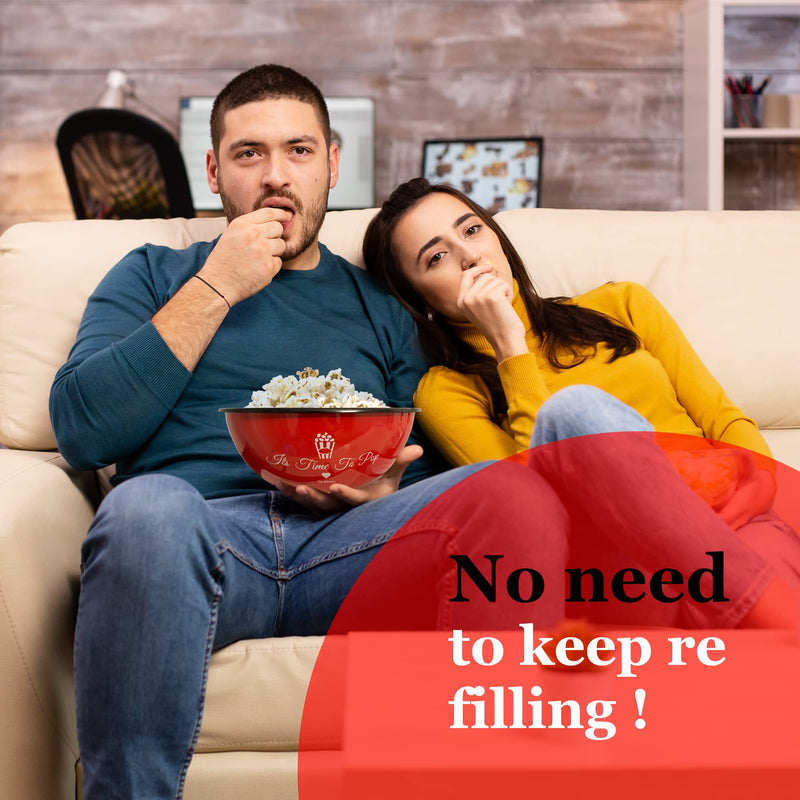 [Australia - AusPower] - Delightful Bliss Red Popcorn Bowl-Retro Family- Size Popcorn Bucket Tub For Party & Movie Night Snacks- Non Chip, Shatterproof, Enamel Coated Stainless Steel Serving Container - 80oz Capacity, 5x9.5" 
