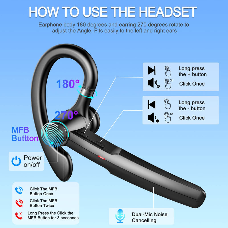 [Australia - AusPower] - Hsility Bluetooth Headset for Cell Phones 500Hrs Standby Time with LED Charging Case 270 Degrees Rotatable Mic Hands Free Touch Control and Bluetooth 5.1 Version 