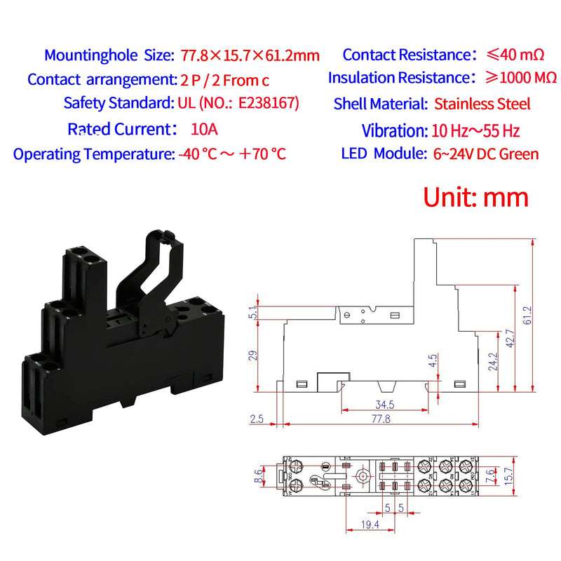 [Australia - AusPower] - Electromagnetic Power Relay Miniature Coil 24V 8A 8 Pins 2PDT 2NO 2NC with Indicator Light and Socket Base (8 Pin- 5A, DC 24V) 8 Pin- 5A 