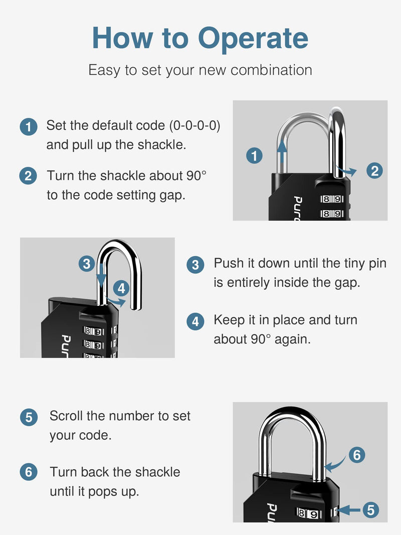 [Australia - AusPower] - Puroma 2 Pack Combination Lock 4 Digit Outdoor Waterproof Padlock for School Gym Locker, Sports Locker, Fence, Toolbox, Gate, Case, Hasp Storage (Black) Black 