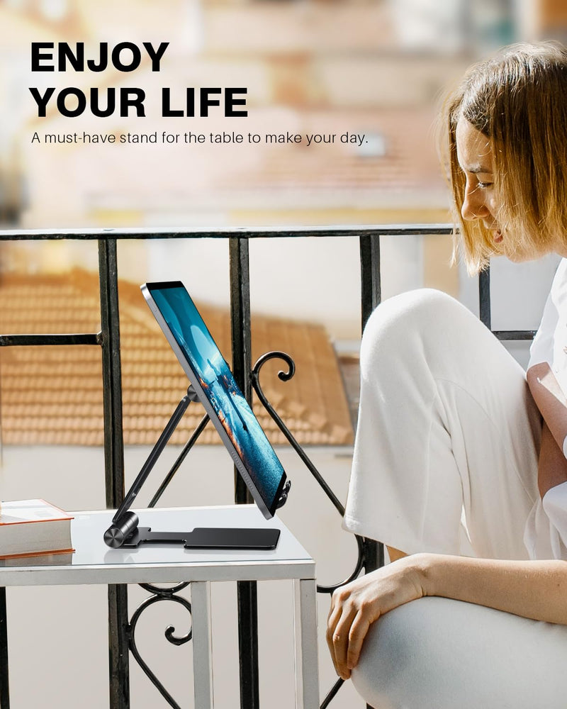[Australia - AusPower] - Anozer Tablet Stand, Adjustable & Foldable Aluminium iPad Stand, Compatible with 2022 iPad Air 5/4,iPad Mini 6/5,iPad 10.2,iPad Pro 12.9/11, Portable Monitor, Surface Pro,Phones (4-13 inch)-Black Black 