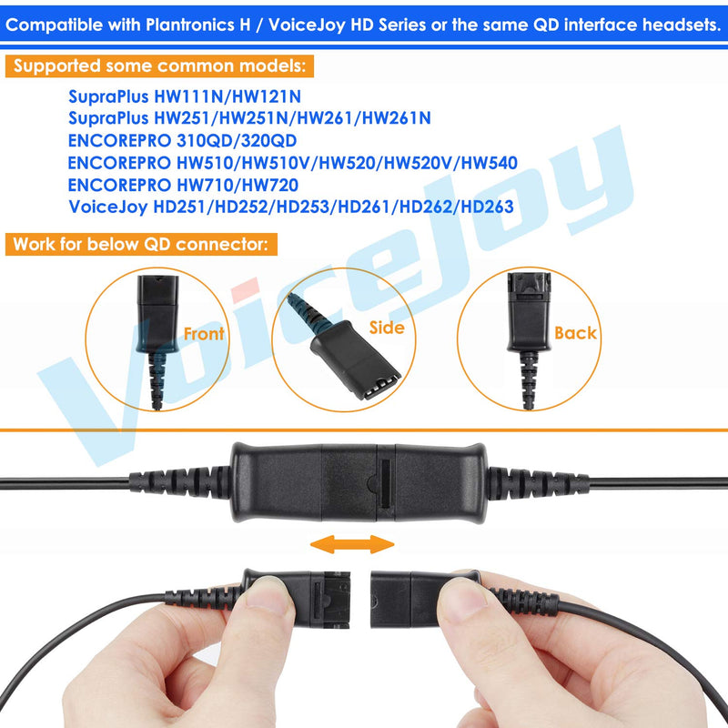 [Australia - AusPower] - VoiceJoy U10-S QD Adapter HIS Cable Compatible with All Plantronics and VoiceJoy Headsets - Connects to Avaya IP 1608, 1616, 9601, 9608, 9611, 9611G, 9620, 9620C, 9620L, 9621, 9630, 9631, 9640, 9641 