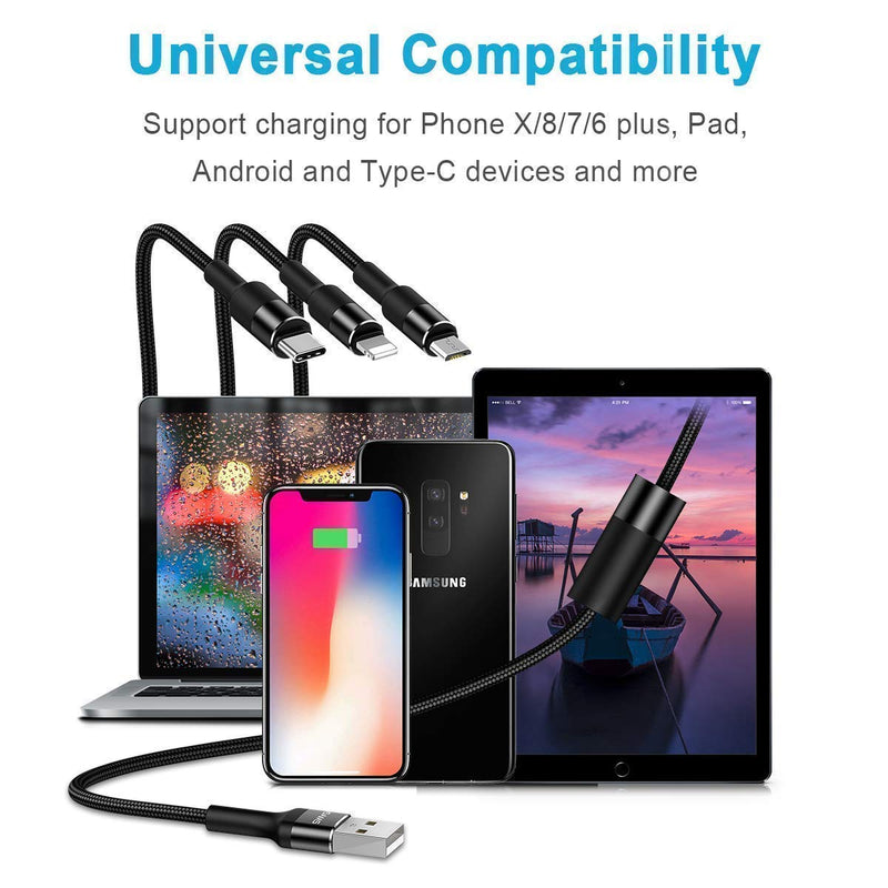 [Australia - AusPower] - [2 Pack] Multi Charging Cable,YOUSAMS 3 in 1 Nylon Braided Multi USB Cable Multiple Charger Fast Charging Cord Compatible with Most Smart Phones & Pads - 5ft/ Black 