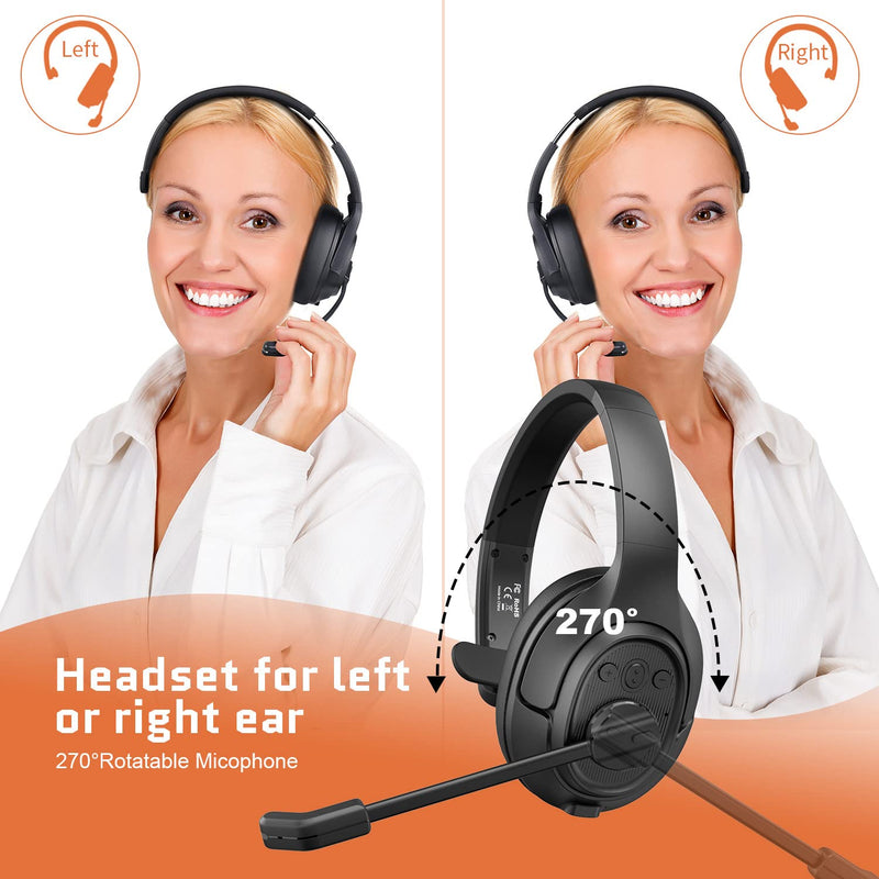 [Australia - AusPower] - EKSA Noise Canceling Trucker Bluetooth Headset with Microphone Wireless Over Ear Headphones, 99ft Long Wireless Range, Up to 30 Hours of Talk Time, All-Day Comfort Trucker Headset with Mute Button 