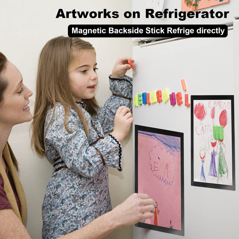 [Australia - AusPower] - Nellvita 4Pcs Magnetic Signs Holder, for 8.5" x 11" Letter, Durable PVC Magnetic Document Holder, Magnetic Picture Poster Frame, Can Self-Adhesive Wall/ Door/ Window or Magnetic for Refrigerator Black 4 Pcs 