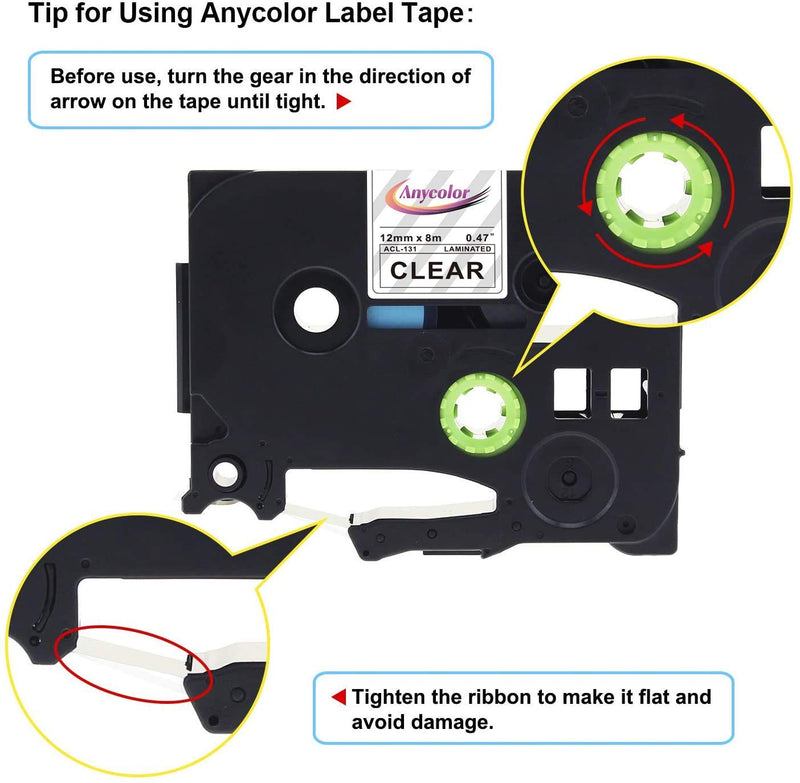 [Australia - AusPower] - Anycolor P touch TZ Tape Clear 12mm 0.47 Laminated Label Maker Tape Replacement for Brother Ptouch Refills TZe-131 TZ-131 TZe 131 Compatible with Brother PT-D210 PTH110 PTD400AD PTD600 Labeler, 5-Pack 