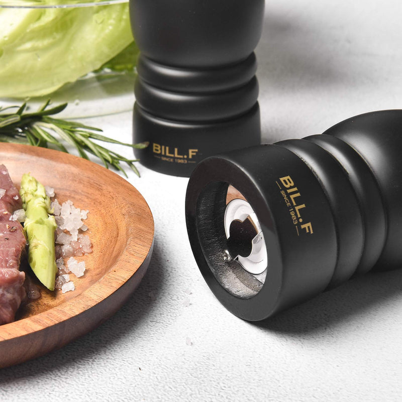 [Australia - AusPower] - BILL.F Salt and Pepper Grinder Wooden Pepper Mill Grinder Salt Pepper Shakers Set of 2 with Adjustable Ceramic Rotor- 7 Inch Black 