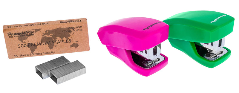 [Australia - AusPower] - PraxxisPro Mini Staplers with Box of 800 Staples and Built in Staple Remover, Staples 2 to 18 Sheets.Set of 2 (Blue, Pink, Purple, Green) Blue, Pink, Purple, Green 
