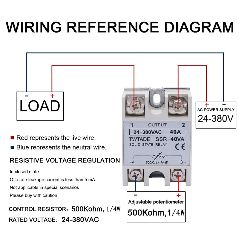 [Australia - AusPower] - TWTADE SSR-40VA 500K ohm 1/4W to 24-380VAC 40A Single Phase Solid State Relay Resistance Voltage Regulator Authorized+Heat Sink+Potentiometer+A knob 40VA 