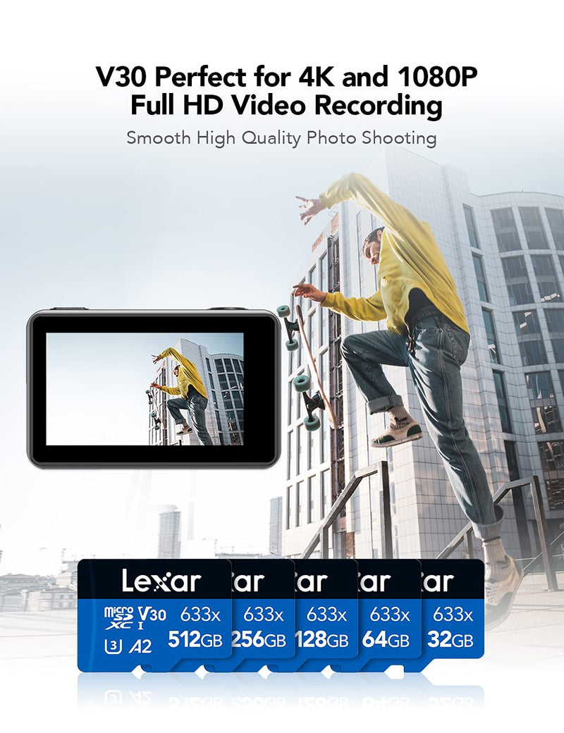 [Australia - AusPower] - Lexar High-Performance 633x 512GB microSDXC UHS-I Card w/ SD Adapter, Up To 100MB/s Read, for Smartphones, Tablets, and Action Cameras (LSDMI512BBNL633A) Single 