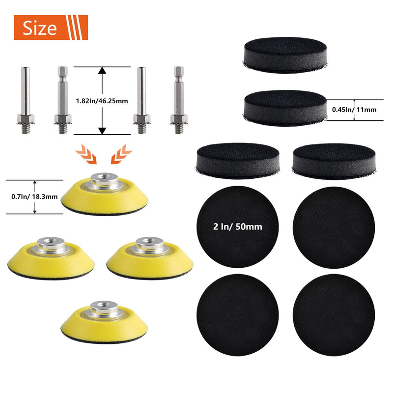 [Australia - AusPower] - NYNM 4Pcs 2 Inch Hook and Loop Sanding Pad for Sanding Discs with 1/4 inches Dia Shank Drill Attachment + Soft Foam Layer Buffering Pad (8 Pack) 