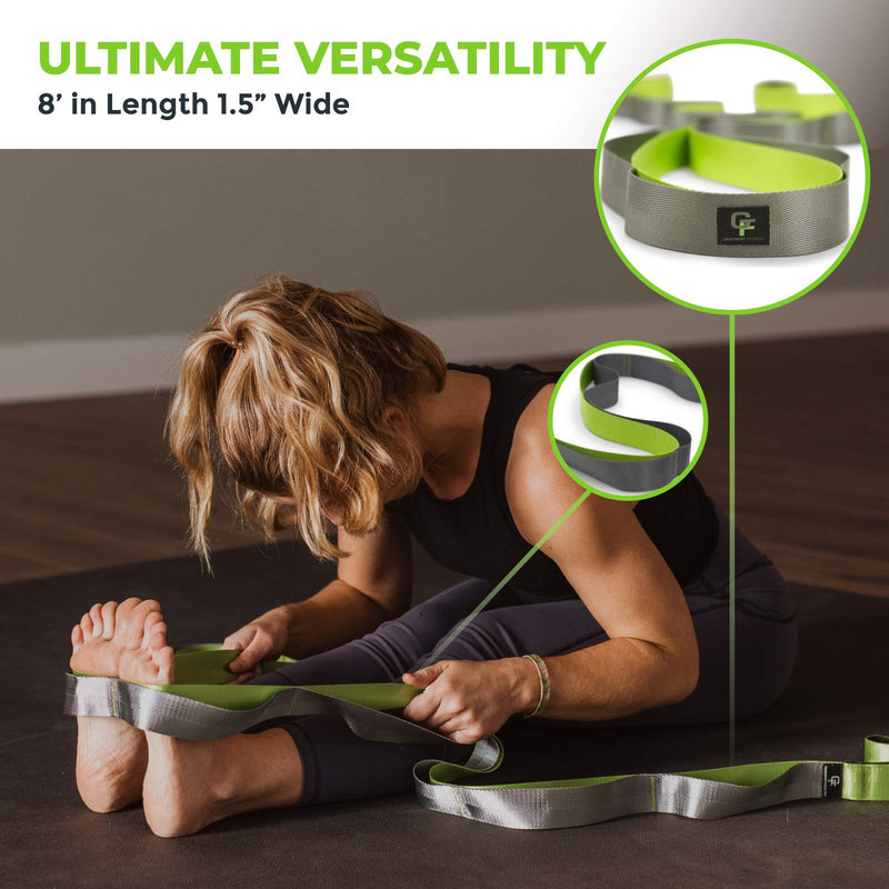 [Australia - AusPower] - Gradient Fitness Stretching Strap for Physical Therapy, 12 Multi-Loop Stretch Strap 1.5" W x 8' L, Neoprene Handles, Physical Therapy Equipment, Yoga Straps for Stretching, Leg Stretcher Green/Grey 