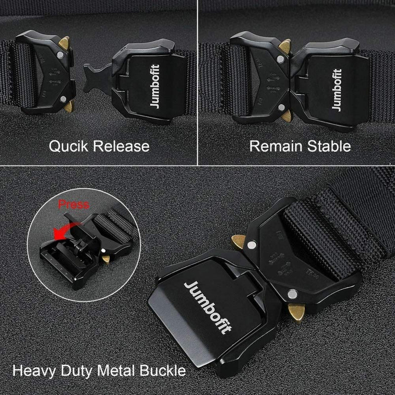 [Australia - AusPower] - Jumbofit Tactical Belt for Men and Women, Military Work Belt Nylon with Quick-Release Buckle, Gift with Molle Pouch & Clip Black 