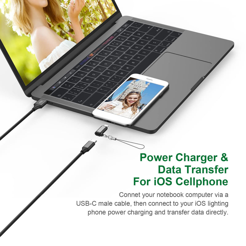 [Australia - AusPower] - 2Pack Female USB-C to Male i-OS Phone Adapter with Anti-Lost Keychain. CHANG XU i OS Male to Type-C Female Aluminum Connector Converter Support Power Charging and Data Transfer. (Black) 