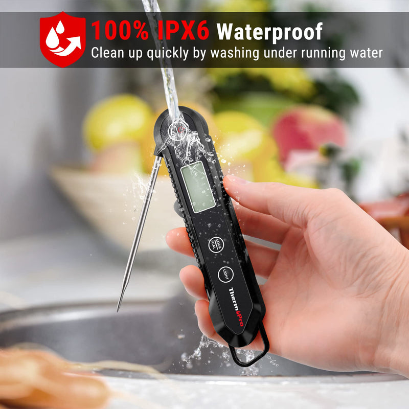 [Australia - AusPower] - ThermoPro TP03H Digital Instant Read Meat Thermometer for Grilling Waterproof Kitchen Food Thermometer with Calibration & Backlight Smoker Oil Fry Candy Thermometer Pitch black 